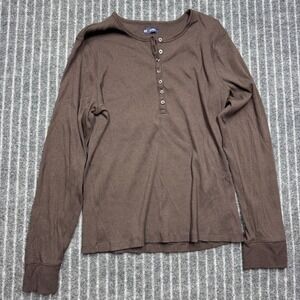 Gap Womens Henley Top XXL Tall Terra Brown Long Sleeve Ribbed Cotton Modal Blend